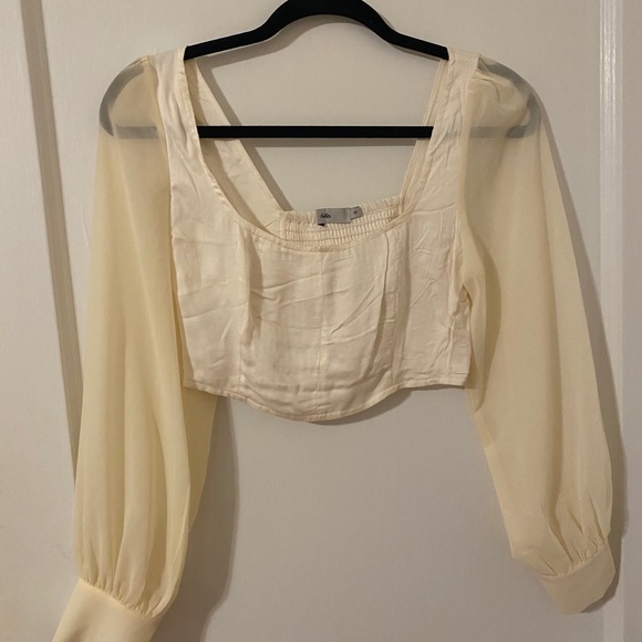 Sheer Balloon Sleeve Top with Square Neck - Picture 3 of 4